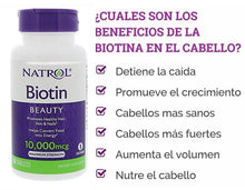 Cargar imagen en el visor de la galería, Biotina Natrol 10,000 MCG. 3 Frascos 300 Días de tratamiento